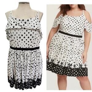Torrid size 20 Disney Minnie Mouse Polka Dots n Bows Cold Shoulder Challis Dress